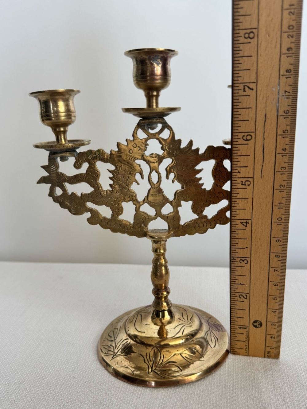 Vintage Engraved Brass Candelabra Candlestick Holder - Picture 4 of 4